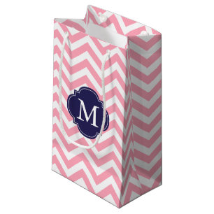 Pink and Blue Zigzag Pattern Monogram Small Gift Bag
