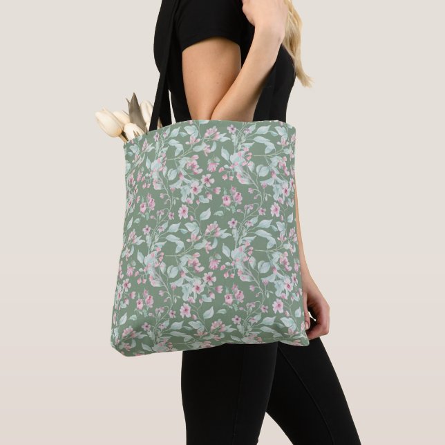 Pink and blush floral pattern  tote bag (Close Up)