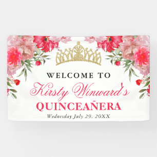 Pink and Blush Flowers Quinceanera Banner