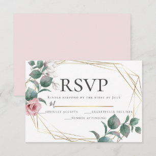 Pink and Blush Peony Magnolia Wedding RSVP Invitation