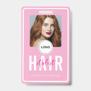 Pink and blush Salon Hair Stylist Photo ID Badge