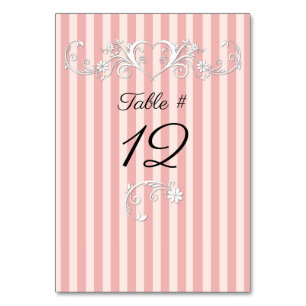 Pink and Blush Striped Modern Wedding  Table Number