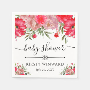 Pink and Blush Summer Flowers Baby Shower Napkin