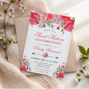 Pink and Blush Summer Flowers Sweet Sixteen Invitation