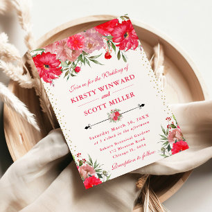 Pink and Blush Summer Flowers Wedding Invitation