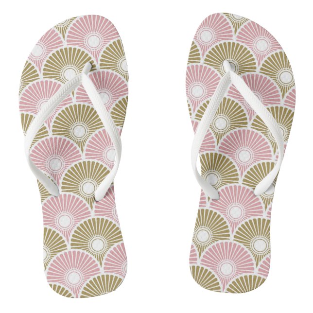 Pink and Brass Chinese Semi Circle Wave Pattern Jandals (Footbed)