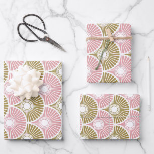 Pink and Brass Semi Circle Wave Pattern Wrapping Paper Sheet