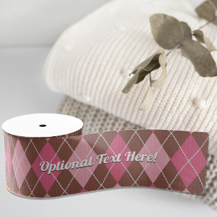 Pink and Brown Argyle Pattern Knit - Optional Text Grosgrain Ribbon