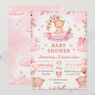 Pink and Brown Baby Shower Invitation