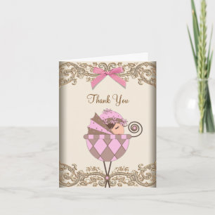 Pink and Brown Baby Shower Thank You Cards