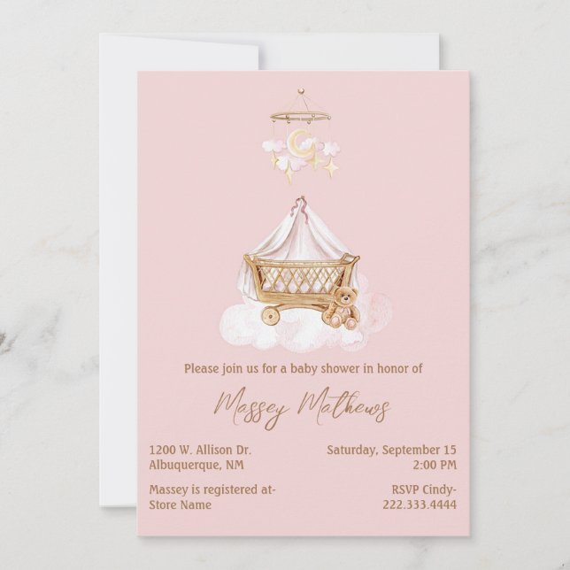Pink and Brown Boho Baby Shower Invitation (Front)