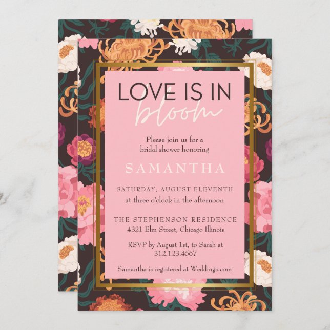 Pink and Brown Boho Floral Brida Shower Invitation (Front/Back)