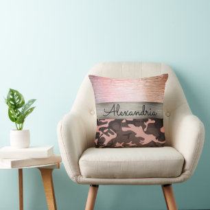 Pink and Brown Camo Personalised Cushion