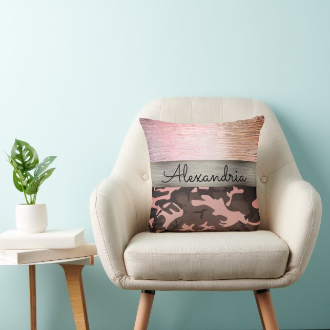 Pink and Brown Camo Personalised Cushion (Chair)