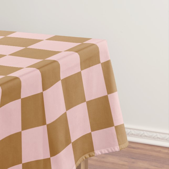 Pink and Brown Checkers Tablecloth (In Situ)