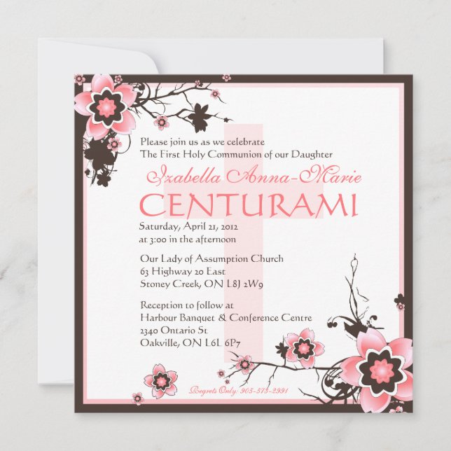 Pink and Brown Cherry Blossom Shower Invitation (Front)