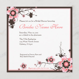 Pink and Brown Cherry Blossom Shower Invitation