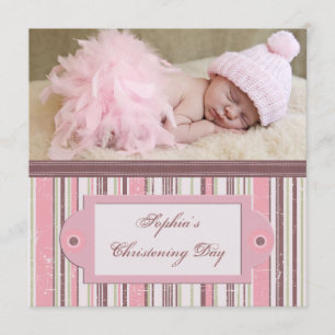 Pink and Brown Christening Invitation