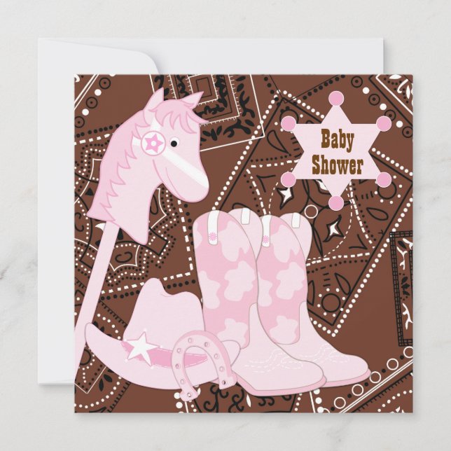 Pink and Brown Cowgirl Baby Shower Invitation (Front)