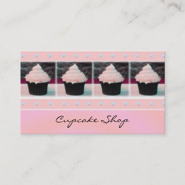 Pink and Brown Cupcake Business Cards (Front)