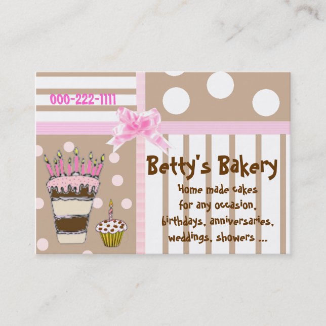 Pink and Brown Cute Bakery Business Card (Front)
