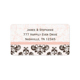 Pink and Brown Damask Address Labels Custom