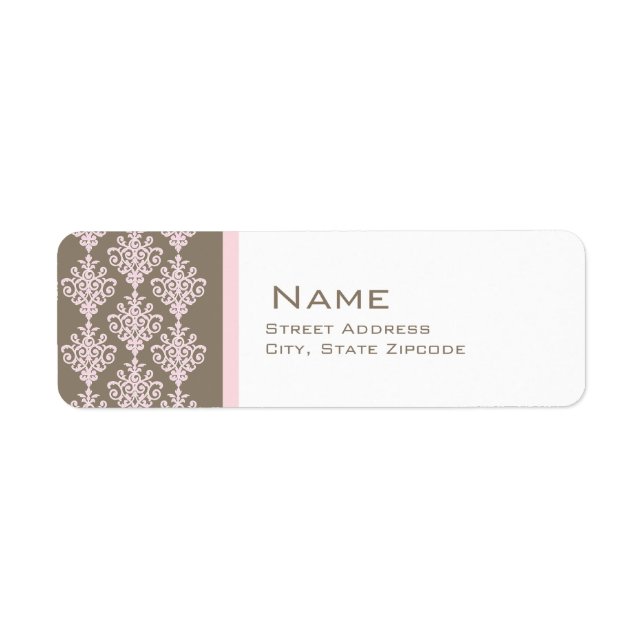 Pink and Brown Damask Return Address Label (Front)