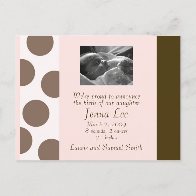 Pink and Brown Dots Postcard (Customisable) (Front)