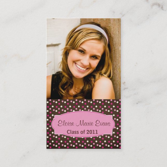Pink and Brown Dotty Graduation Rep card (Front)