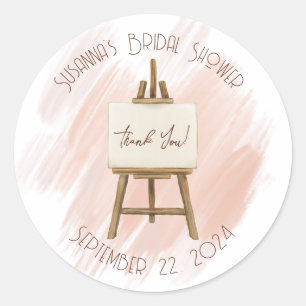Pink and Brown Easel Baby, Bridal Shower Thank You Classic Round Sticker