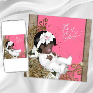 Pink and Brown Ethnic Baby Girl Shower Invitation