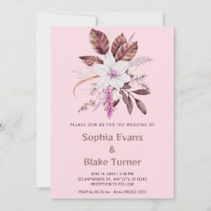 Pink and Brown Floral Botanical Soft Pink Wedding Invitation