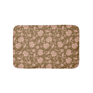 Pink and Brown Floral Pattern Bath Mat