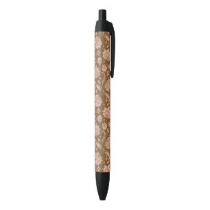 Pink and Brown Floral Pattern Black Ink Pen