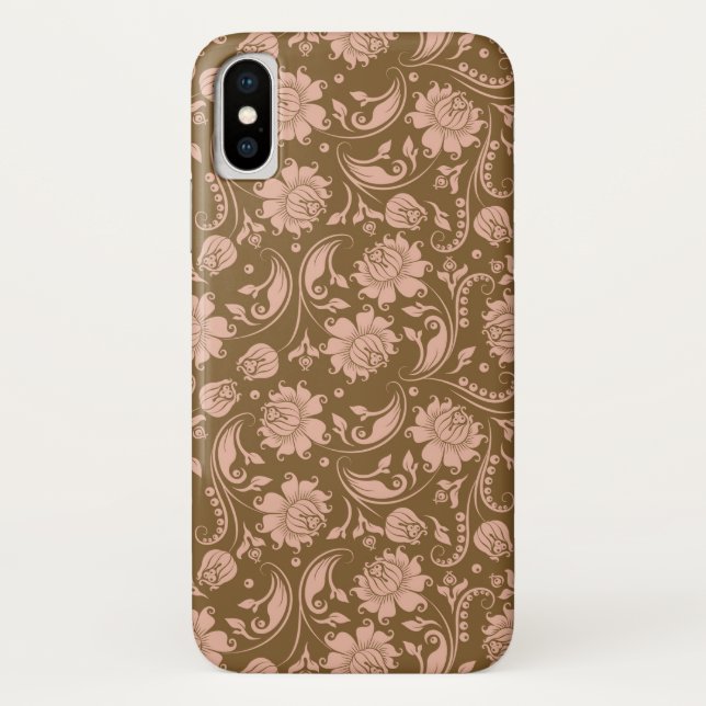 Pink and Brown Floral Pattern Case-Mate iPhone Case (Back)