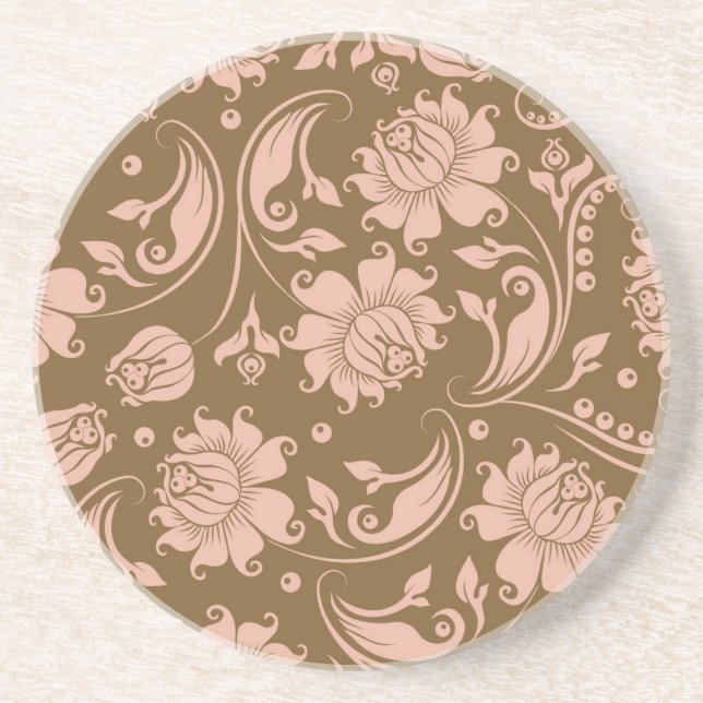 Pink and Brown Floral Pattern Coaster (Front)