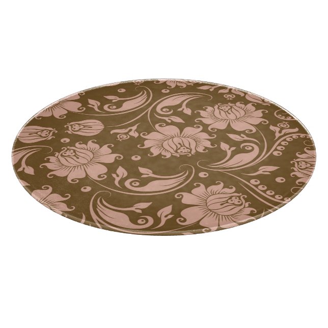 Pink and Brown Floral Pattern Cutting Board (Corner)