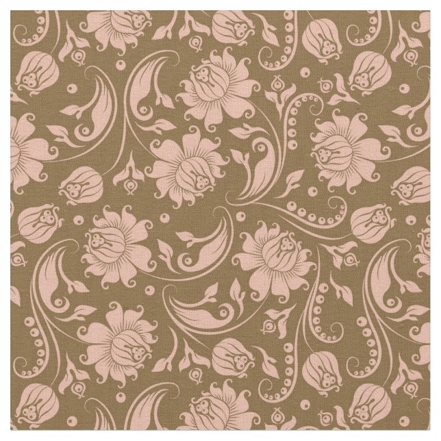 Pink and Brown Floral Pattern Fabric (Close Up)