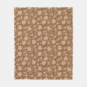 Pink and Brown Floral Pattern Fleece Blanket