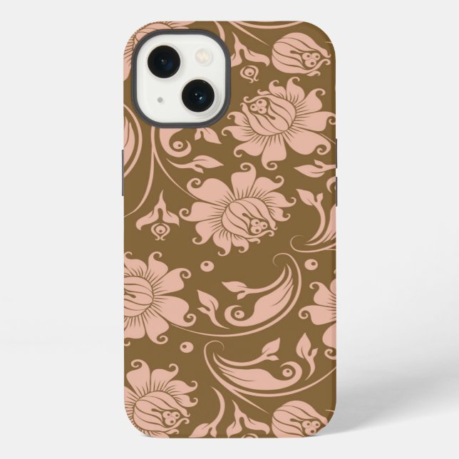 Pink and Brown Floral Pattern iPhone Case (Back)