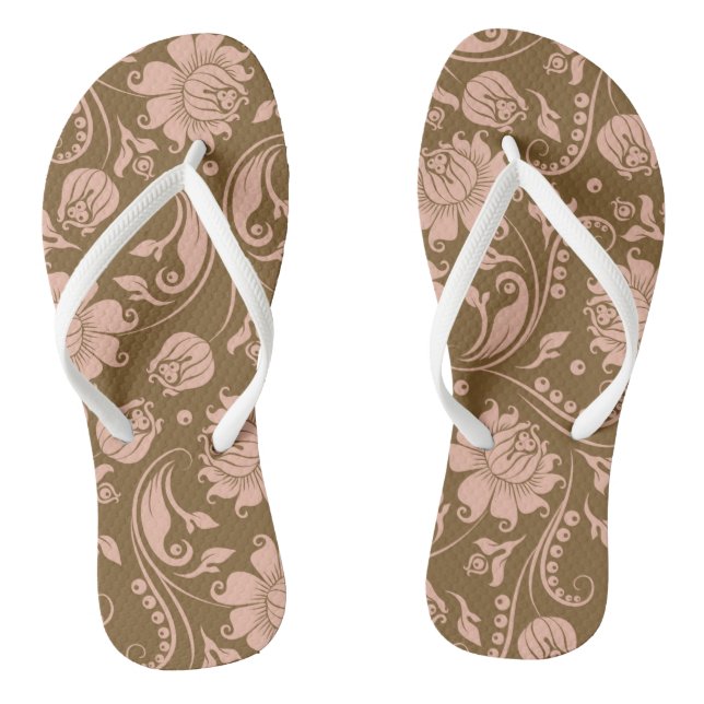 Pink and Brown Floral Pattern Jandals (Footbed)