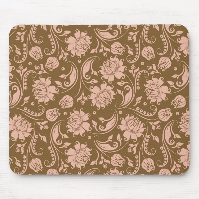 Pink and Brown Floral Pattern Mouse Pad (Front)