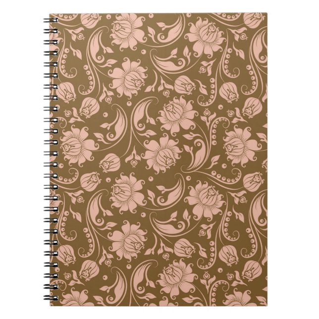 Pink and Brown Floral Pattern Notebook (Front)