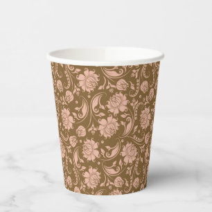 Pink and Brown Floral Pattern Paper Cups