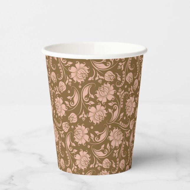 Pink and Brown Floral Pattern Paper Cups (Left)