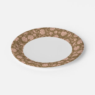 Pink and Brown Floral Pattern Paper Plate