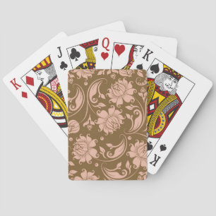 Pink and Brown Floral Pattern Playing Cards