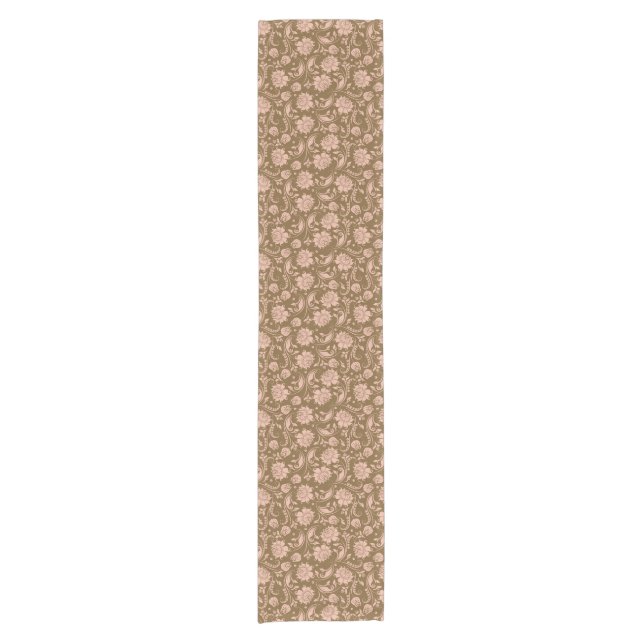 Pink and Brown Floral Pattern Short Table Runner (Front)