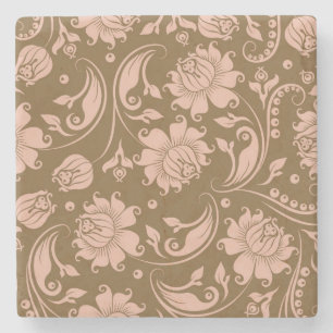 Pink and Brown Floral Pattern Stone Coaster