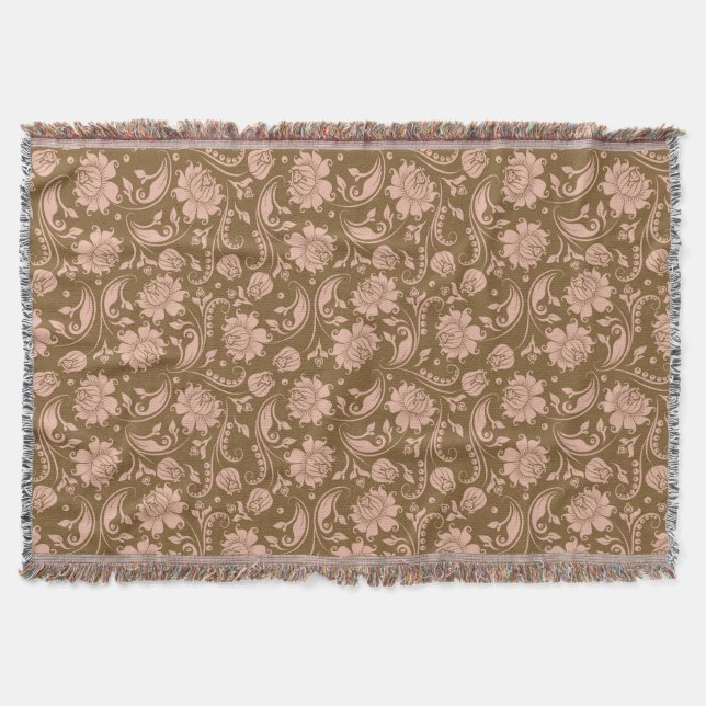 Pink and Brown Floral Pattern Throw Blanket (Front)